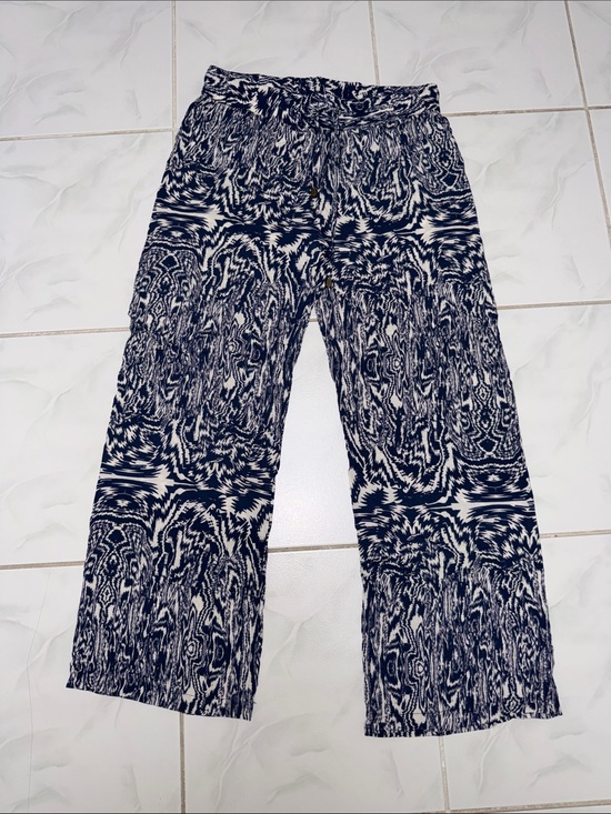Hester & Orchard Pants - Women's Navy & White Patterned Wide-Leg Pants